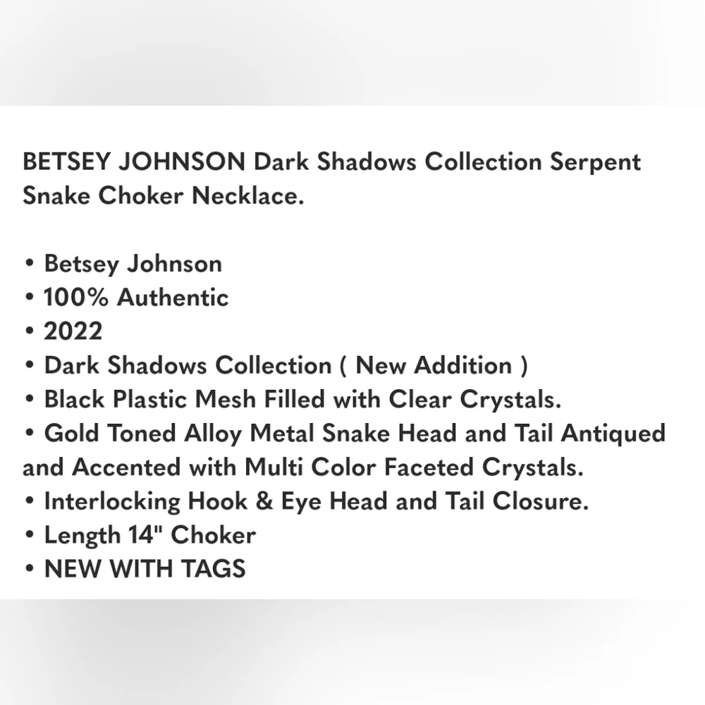 🐍🔹️BETSEY JOHNSON🔹️ Dark Shadows Collection Serpent Snake Choker Necklace